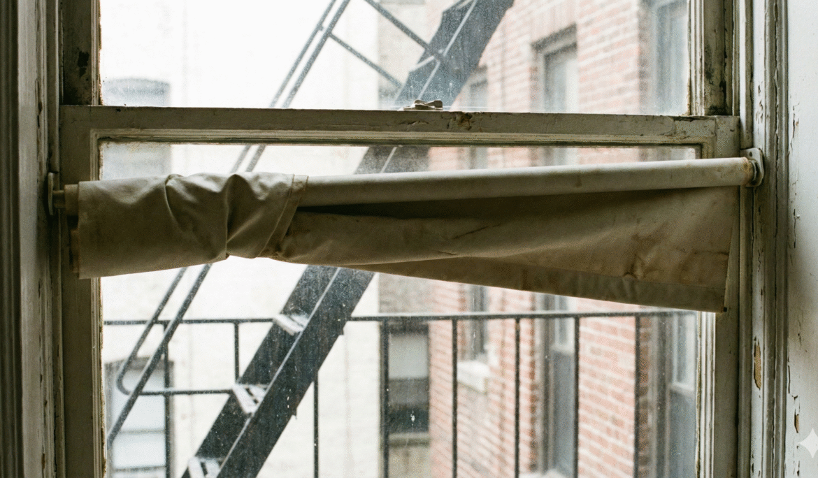 uneven roller shade in NYC apartment window